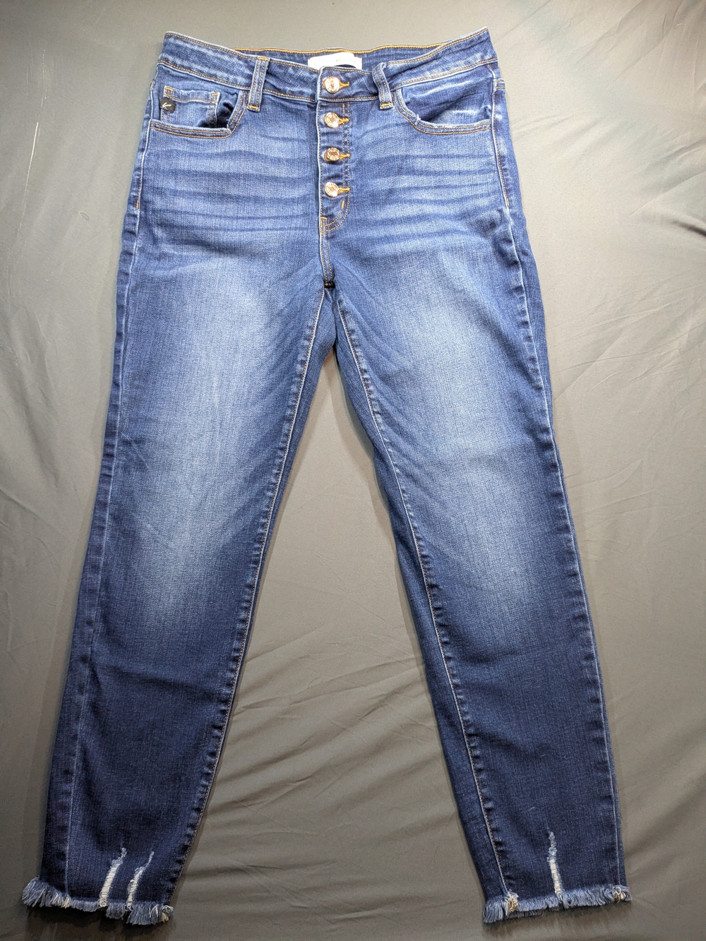 KanCan Medium Blue High-Rise Cropped Button-Fly Jeans